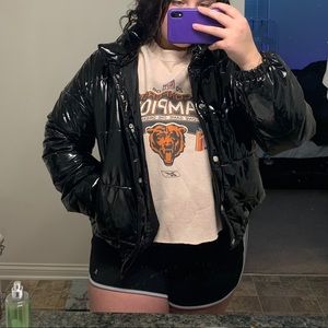 forever 21 shiny puffer cropped jacket